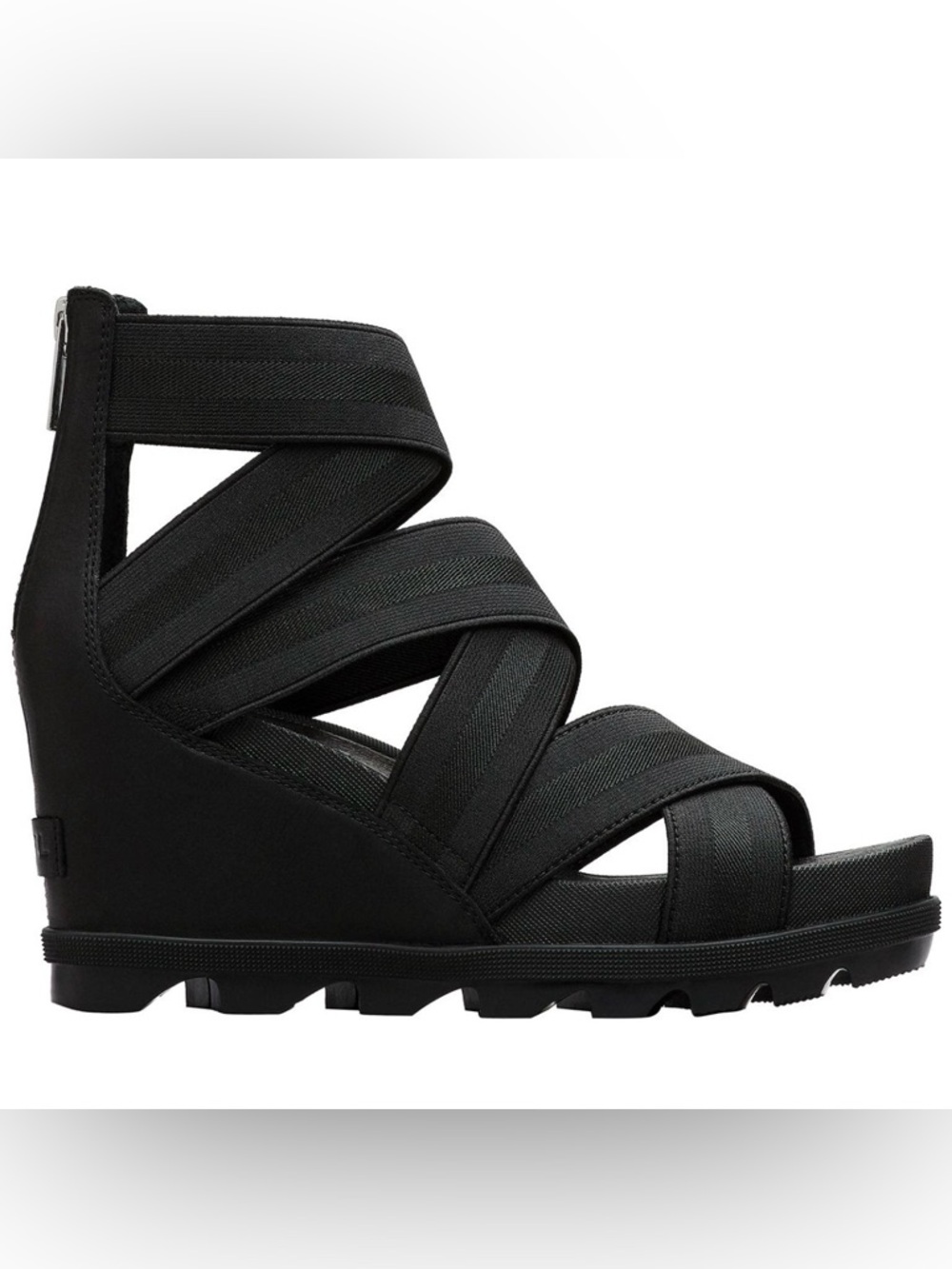 Sorel Joanie™ II Leather Wedge Heeled Gladiator Stretch Sandal Black Women's 7.5 - Picture 2 of 13